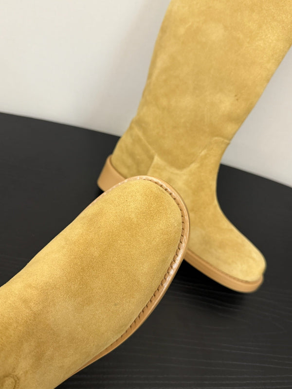 CC 25s Stivali da cavaliere lunghi con catena piatta in pelle scamosciata e pecora beige 417844