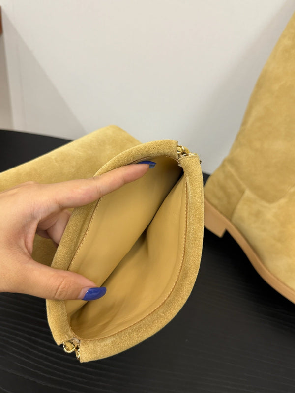 CC 25s Stivali da cavaliere lunghi con catena piatta in pelle scamosciata e pecora beige 417844