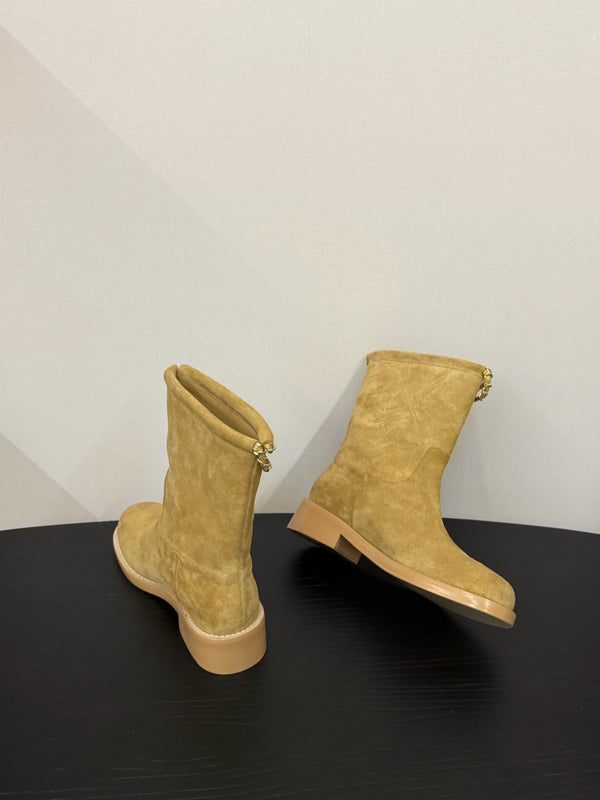 CC 25s Stivali da cavaliere corti con catena piatta in pelle scamosciata e pecora beige 417845