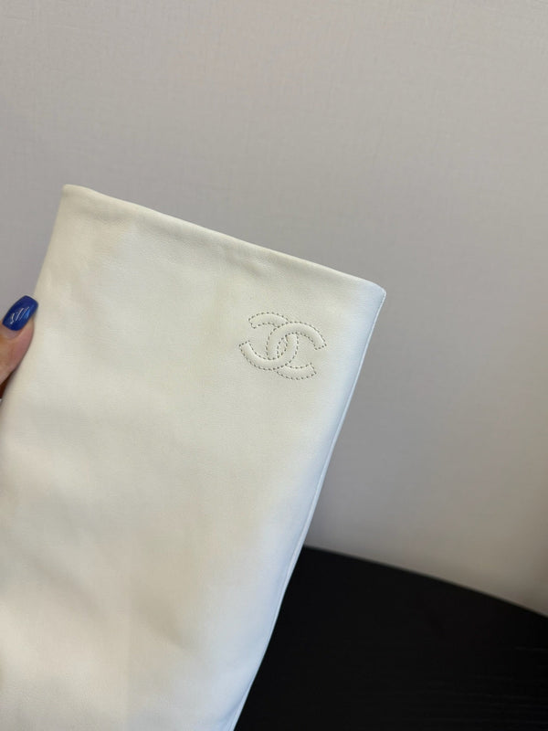 CC 25S High Boots With Chain Black White Cowhide & Sheepskin 417846