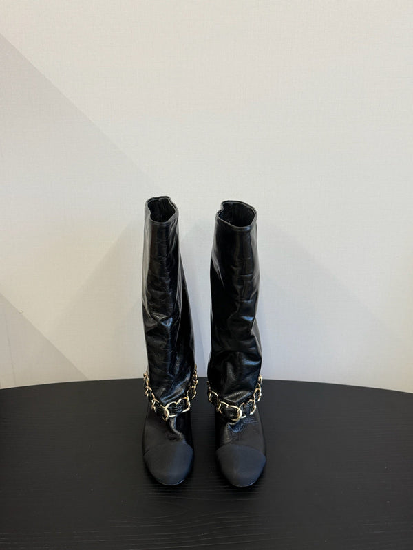 CC 25S High Boots With Chain Black Cowhide & Sheepskin 417848