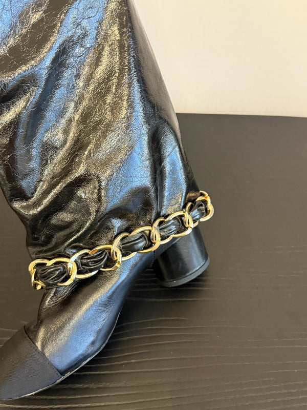 CC 25S High Boots With Chain Black Cowhide & Sheepskin 417848