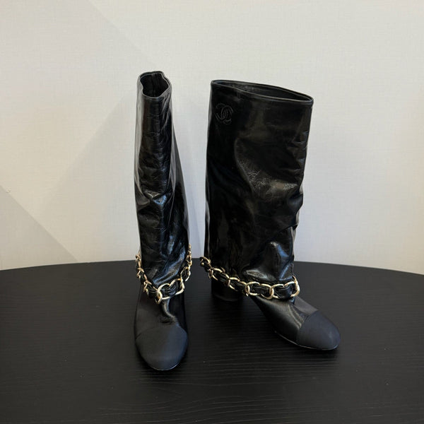 CC 25S High Boots With Chain Black Cowhide & Sheepskin 417848