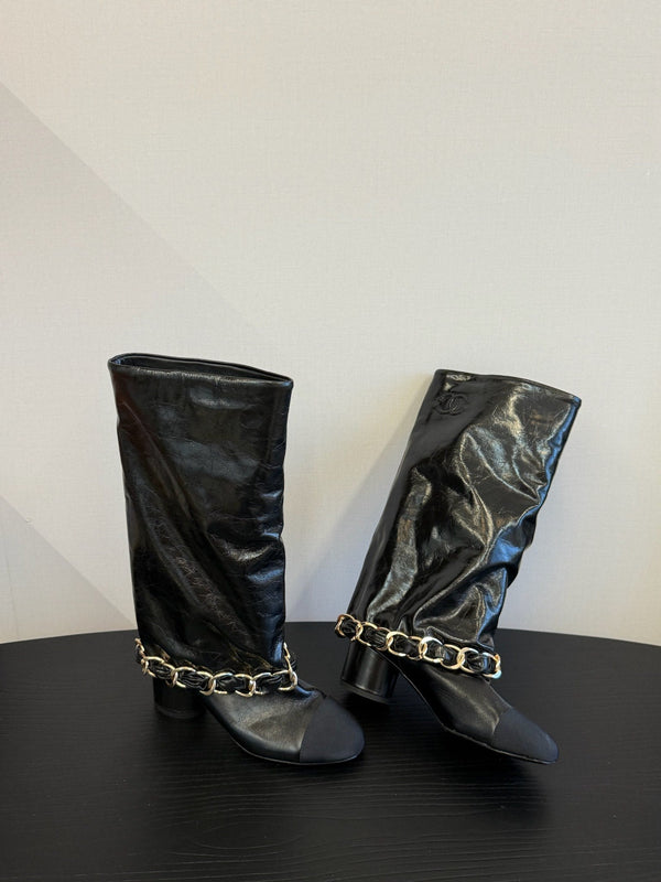 CC 25S High Boots With Chain Black Cowhide & Sheepskin 417848