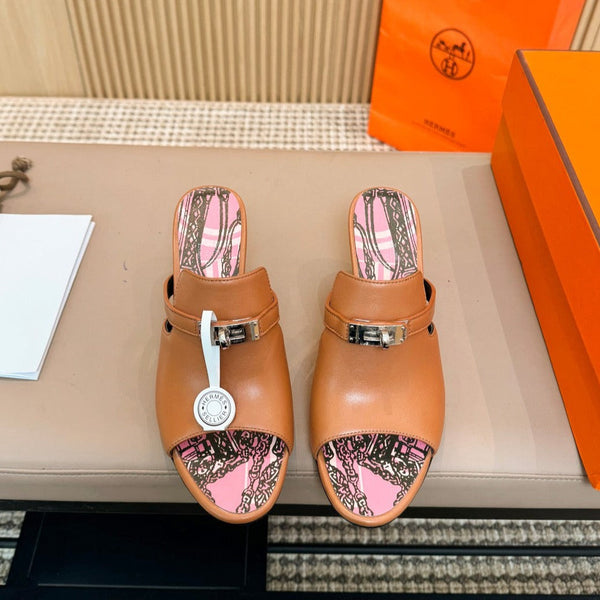 HEDEN MULE 80 IN PELLE DI VITELLO TAWNY CON FANTASIA