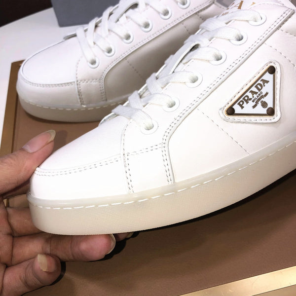 SCARPE DA TENNIS PRA IN PELLE DI VITELLO BIANCA CREMA