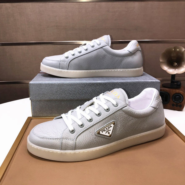 SCARPE DA TENNIS PRA IN PELLE DI VITELLO GRIGIO CHIARO