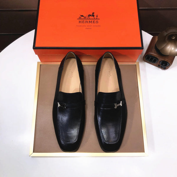HM GIOVANNI WHITE H-BUCKLE LOAFER BLACK CALFSKIN