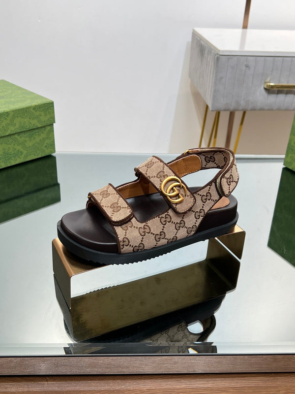 GG  SANDAL WITH DOUBLE G PECAN CARO LAMBSKIN