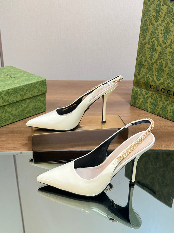 GG SIGNORIA SLINGBACK PUMP WHITE LAMBSKIN