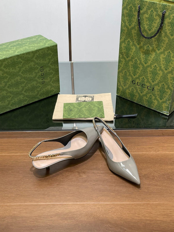 GG HIGH SLINGBACK 4.5 CM IN DOVE GREY GLOSSY CALFSKIN