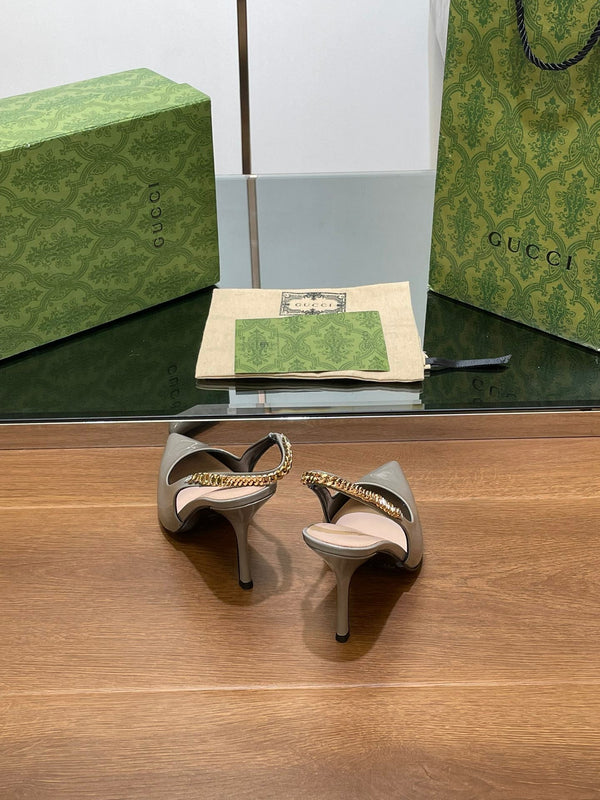 GG HIGH SLINGBACK 10.5 CM IN DOVE GREY GLOSSY CALFSKIN