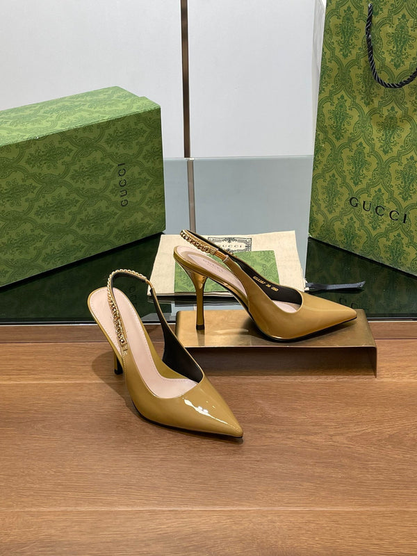 GG HIGH SLINGBACK 10.5 CM IN DIJON YELLOW GLOSSY CALFSKIN