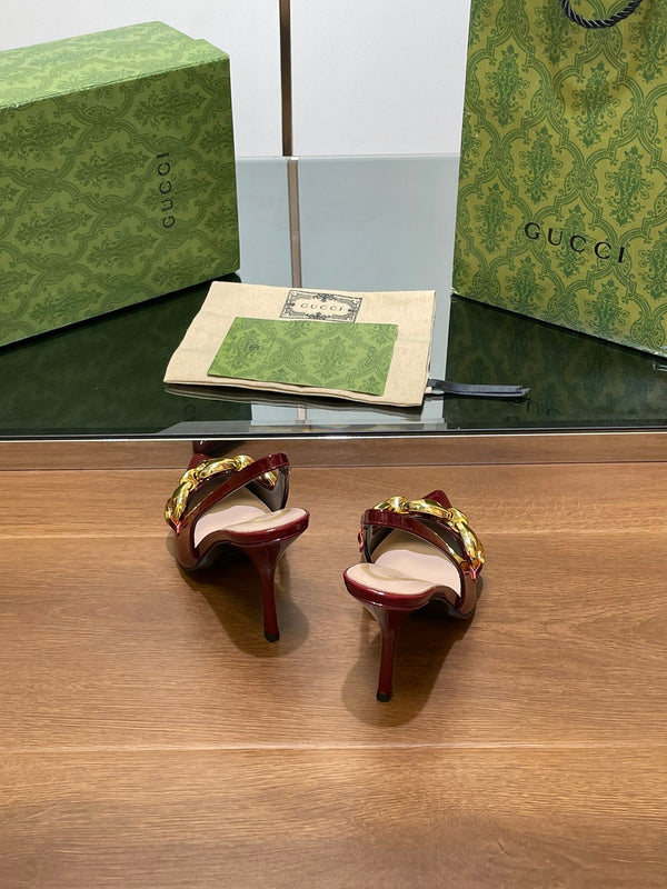 GG HIGH SLINGBACK 10.5 CM IN WINE RED GLOSSY CALFSKIN