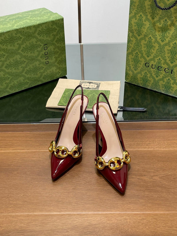 GG HIGH SLINGBACK 10.5 CM IN WINE RED GLOSSY CALFSKIN