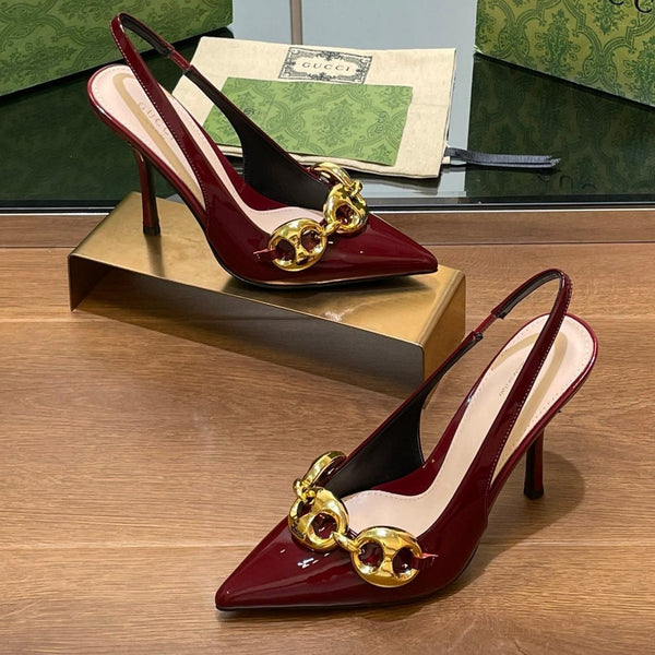GG HIGH SLINGBACK 10.5 CM IN WINE RED GLOSSY CALFSKIN