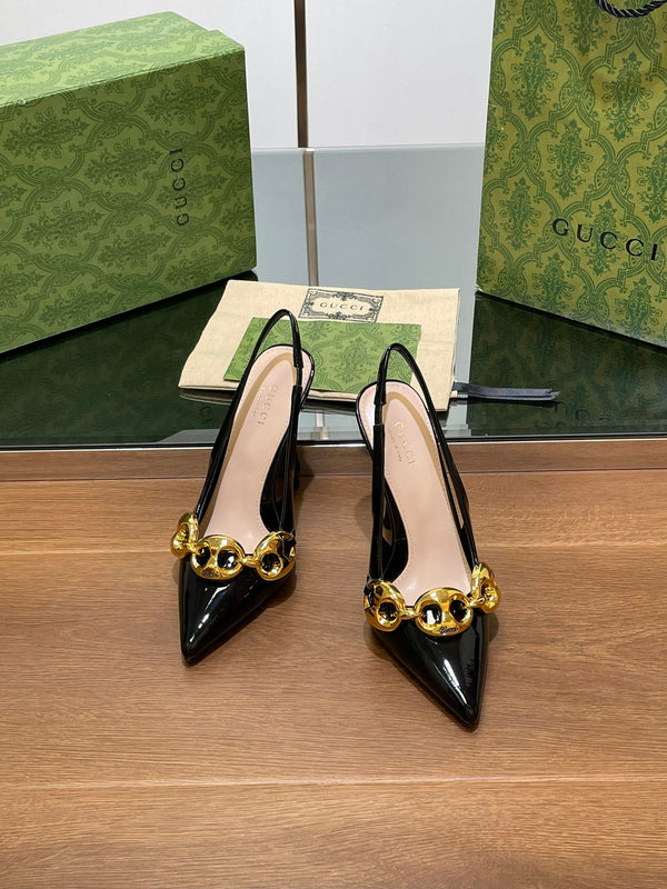 GG HIGH SLINGBACK 10.5 CM IN BLACK GLOSSY CALFSKIN