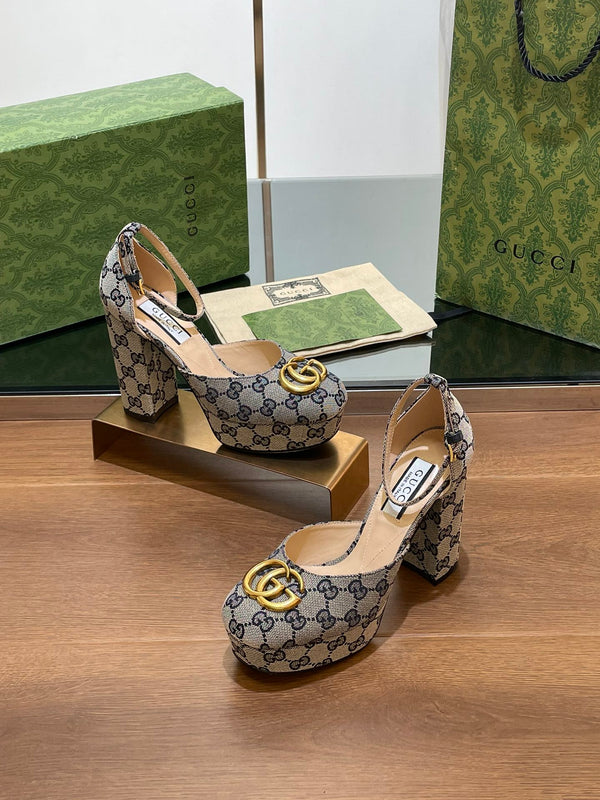 SANDALO ALTO GG 11,5 CM IN TESSUTO JACQUARD MONOGRAM MIX BEIGE NERO