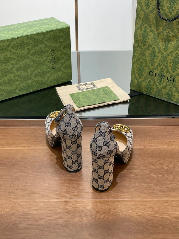 SANDALO ALTO GG 11,5 CM IN TESSUTO JACQUARD MONOGRAM MIX BEIGE NERO