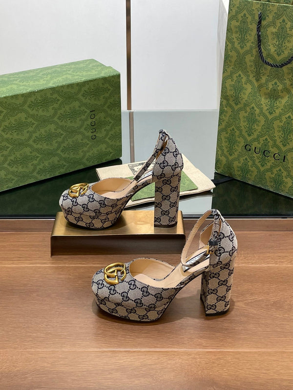 SANDALO ALTO GG 11,5 CM IN TESSUTO JACQUARD MONOGRAM MIX BEIGE NERO