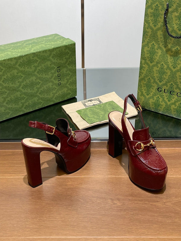 GG WOMEN'S HORSEBIT PLATFORM SLINGBACK IN  ROSSO ANCORA RED CALFSKIN