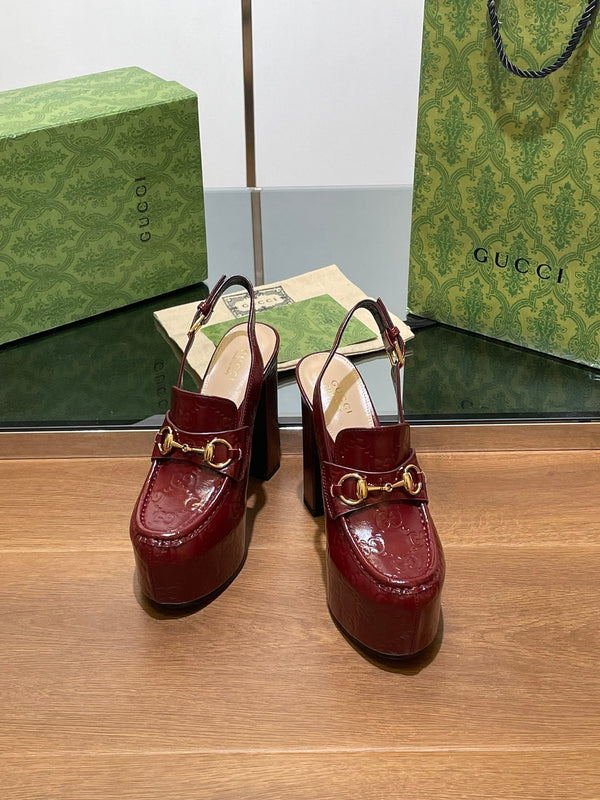 GG WOMEN'S HORSEBIT PLATFORM SLINGBACK IN  ROSSO ANCORA RED CALFSKIN