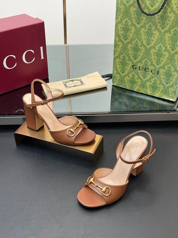 GG Women Horsebit High Heel Sandal Open Toe Gold Sheepskin 149211