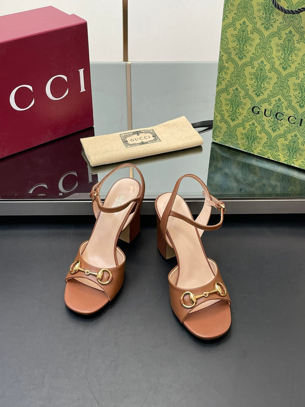 GG Women Horsebit High Heel Sandal Open Toe Gold Sheepskin 149211