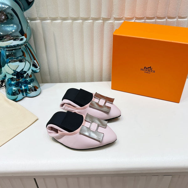 H-BUCKLE BALLLET FLAT LIGHT PINK CALFSKIN