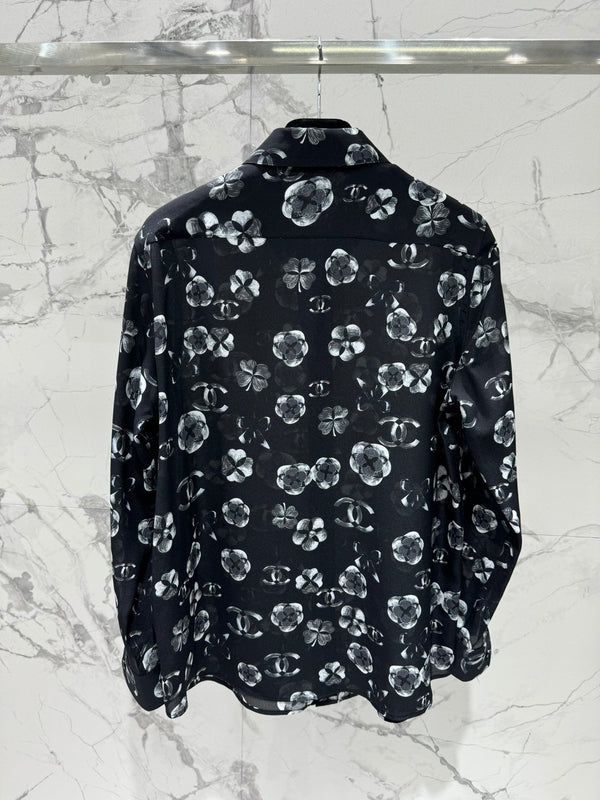 CC shirt In Black camellia Silk