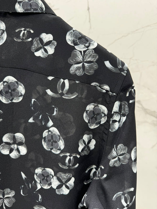 CC shirt In Black camellia Silk