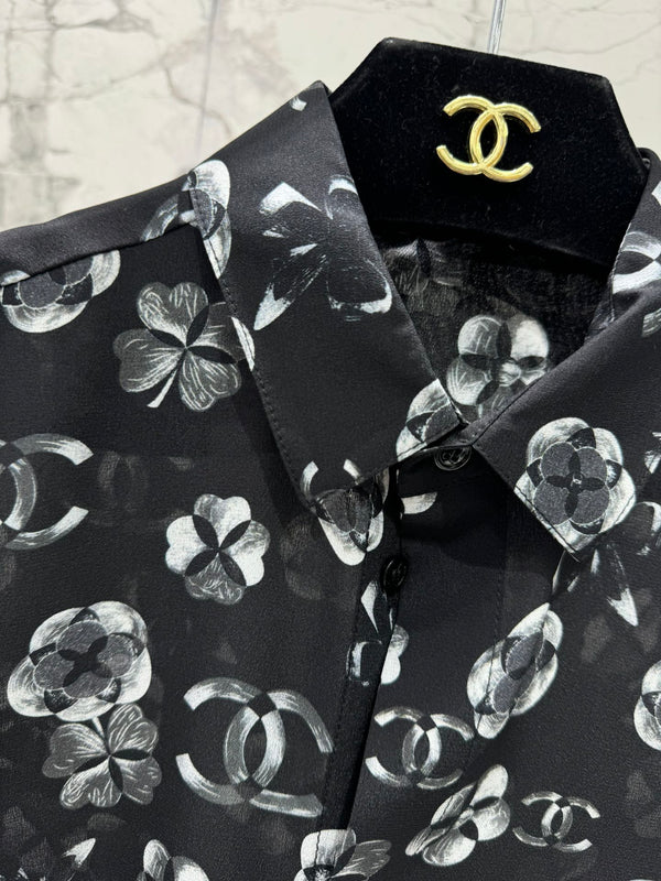 CC shirt In Black camellia Silk