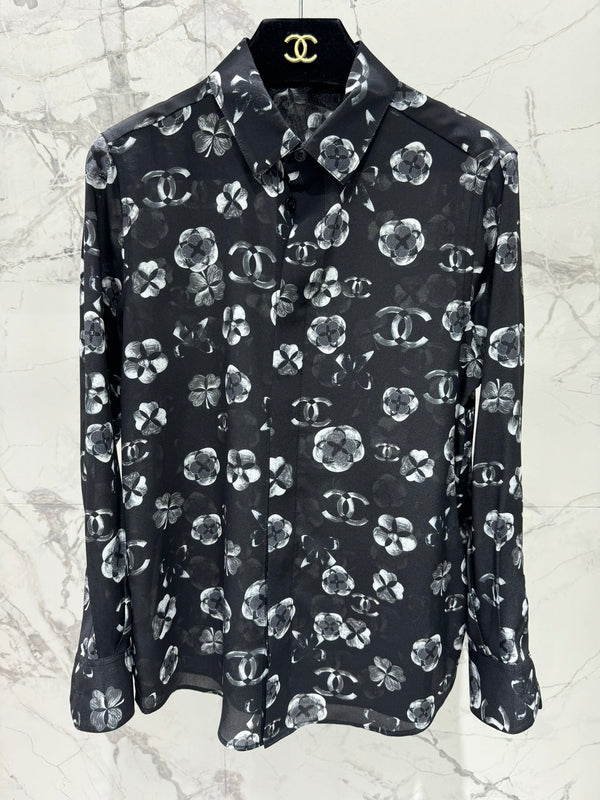 CC shirt In Black camellia Silk