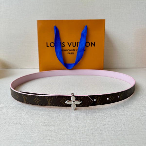 LV Flowergram 20mm Reversible Belt Pink Brown Calfskin