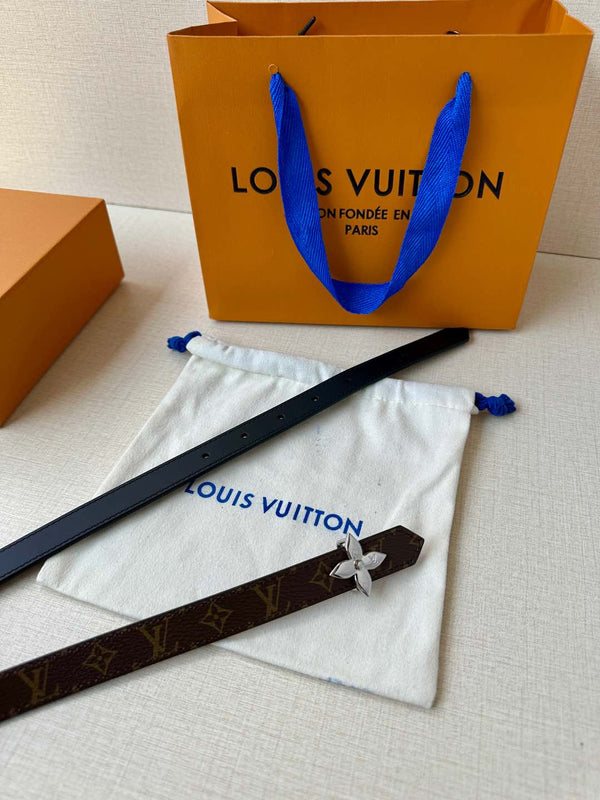 LV Flowergram 20mm Reversible Belt Black Brown Calfskin