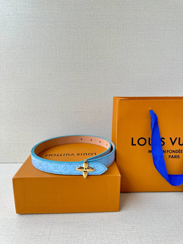 LV Flowergram 20mm Reversible Belt Beige Blue Calfskin