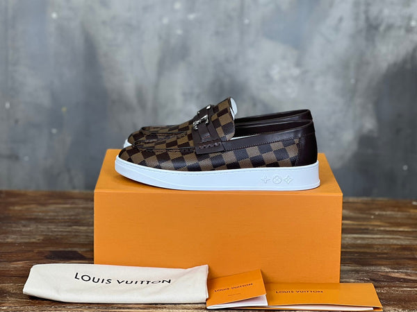 LV LOAFER CHOCOLATE BROWN DAMIER CANVAS AND CALFSKIN