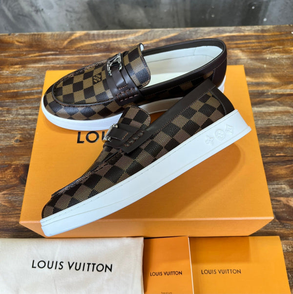 LV LOAFER CHOCOLATE BROWN DAMIER CANVAS AND CALFSKIN