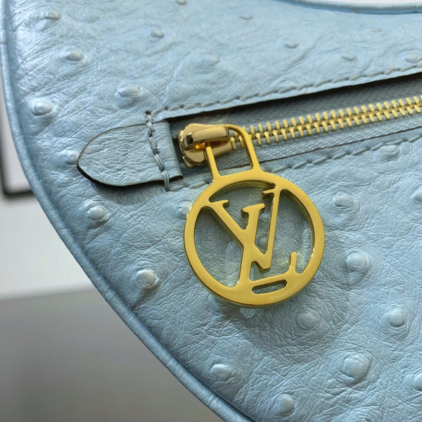 LOOP 23 IN PELLE DI STRUZZO BLU POTENTE CON FERRAMENTA ORO