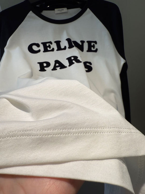 Celine 25 CELINE PARIS Long-sleeve T-shirt White mix Black Cotton