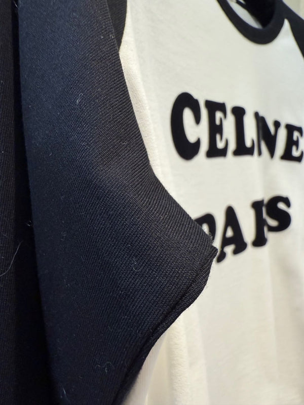 Celine 25 CELINE PARIS Long-sleeve T-shirt White mix Black Cotton