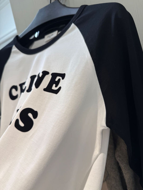 Celine 25 CELINE PARIS Long-sleeve T-shirt White mix Black Cotton