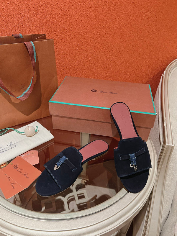 Summer Charms Sandals in Navy Suede Maroon Lambskin