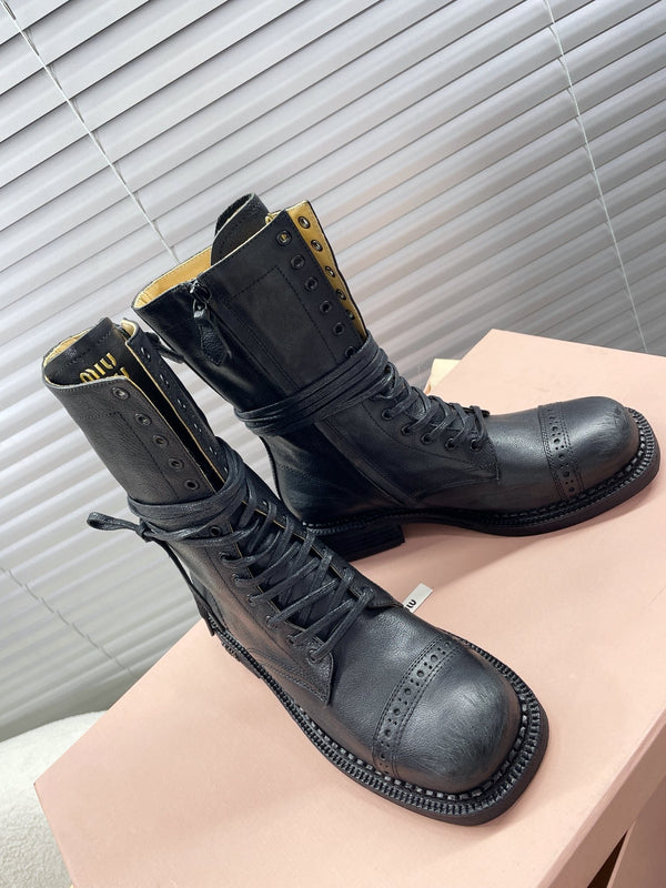 Miu Short Boots Matte Black calfskin