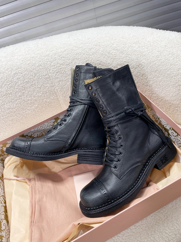 Miu Short Boots Matte Black calfskin