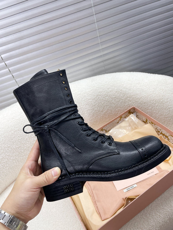 Miu Short Boots Matte Black calfskin