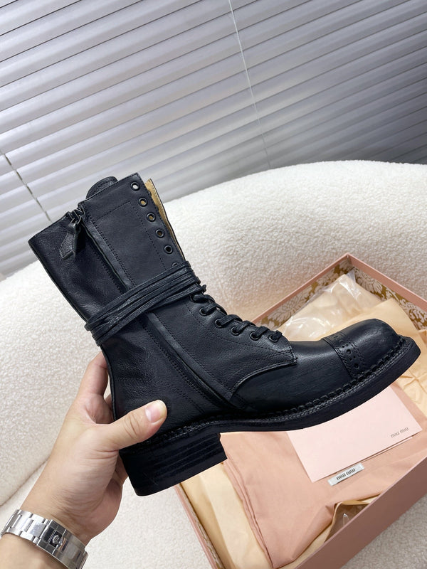 Miu Short Boots Matte Black calfskin