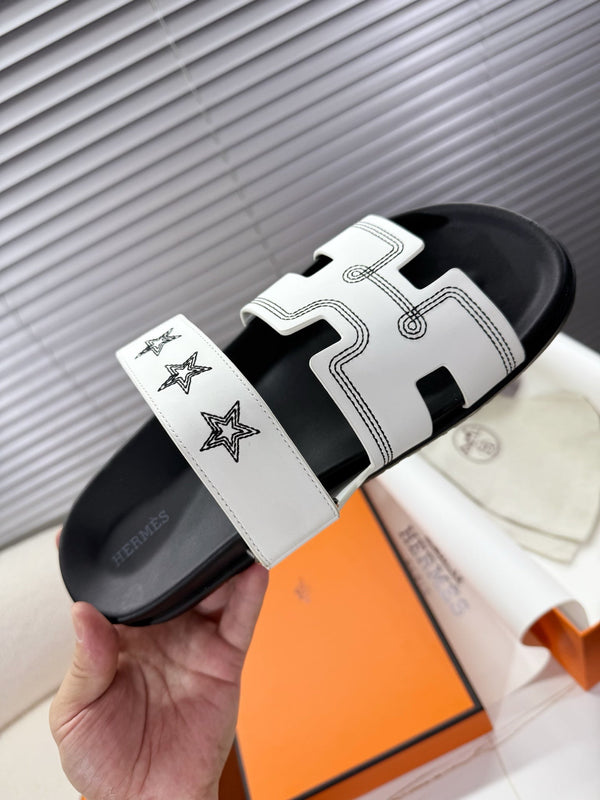 HM Chypre Sandal White Pattern Cowhide 205494