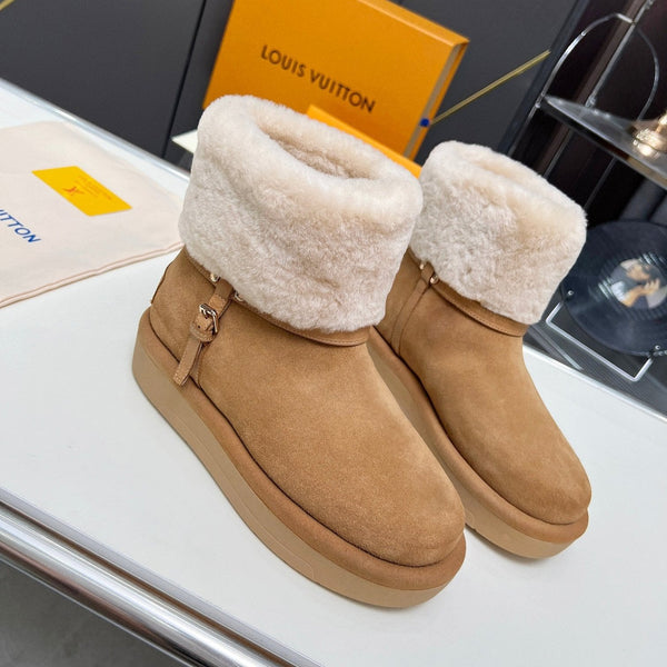 Stivaletto con plateau LV Aspen in pelle scamosciata marrone bianco