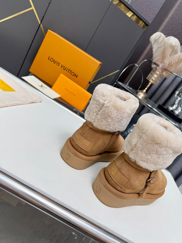 Stivaletto con plateau LV Aspen in pelle scamosciata marrone bianco